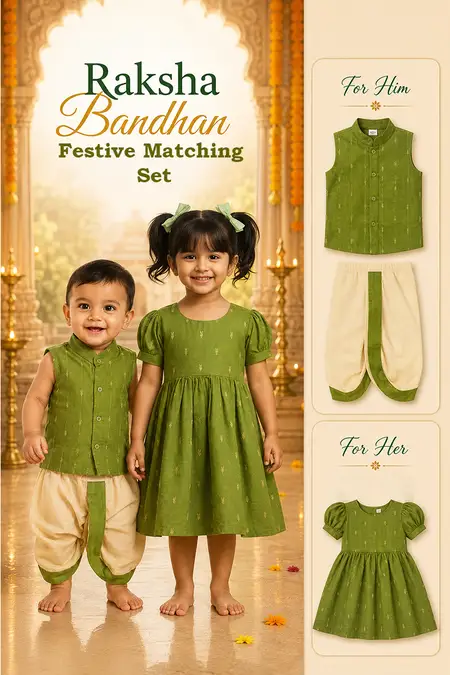 Raksha Bandhan Festive Matching Set - Frock, Shirt & Panchakacham Set for Baby Boys & Girls