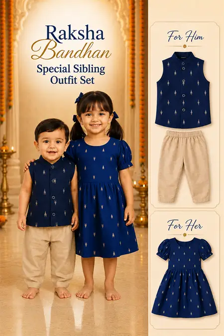 Raksha Bandhan Special Sibling Outfit Set - Frock, Shirt & Pant Set for Baby Boys and Girls