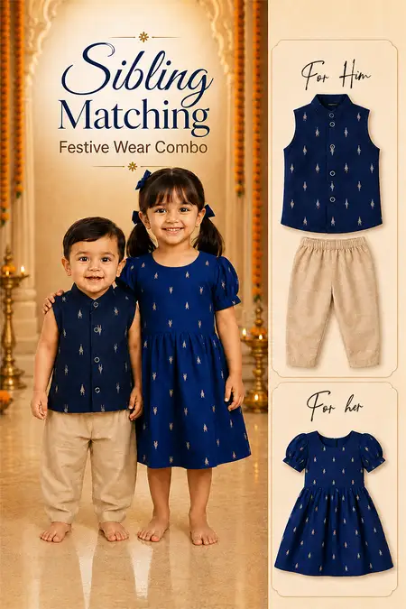 Sibling Matching Festive Wear Combo - Frock, Shirt & Pant Set for Baby Boys and Girls