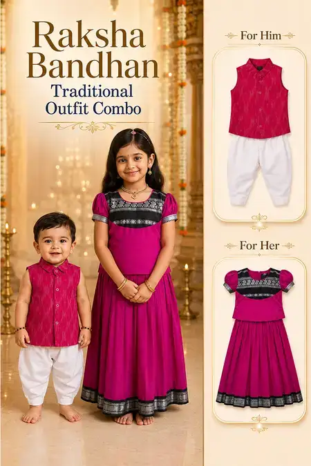 Raksha Bandhan Traditional Outfit Combo - Pattu Pavadai, Shirt & Pant Set for Baby Boys and Girls