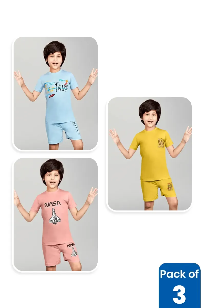 Pack of 3 T-Shirt & Shorts Set CLCB0082MUL910YRS