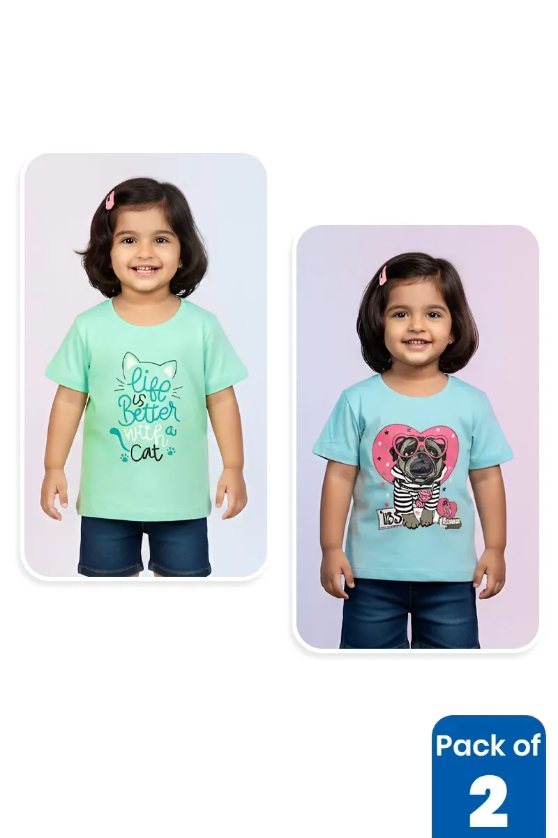Pack of 2 T-Shirt for Girls - Multicolor