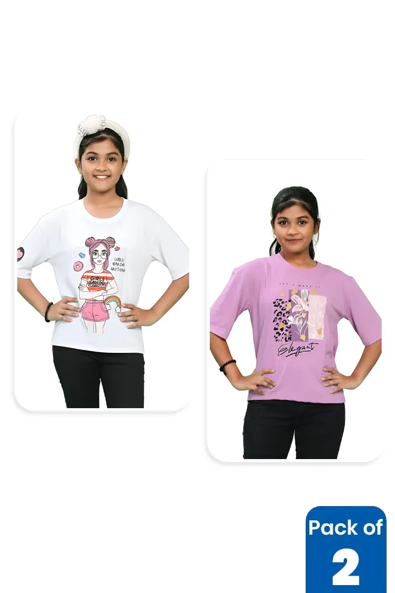 Pack of 2 T-Shirt for Girls - Multicolor