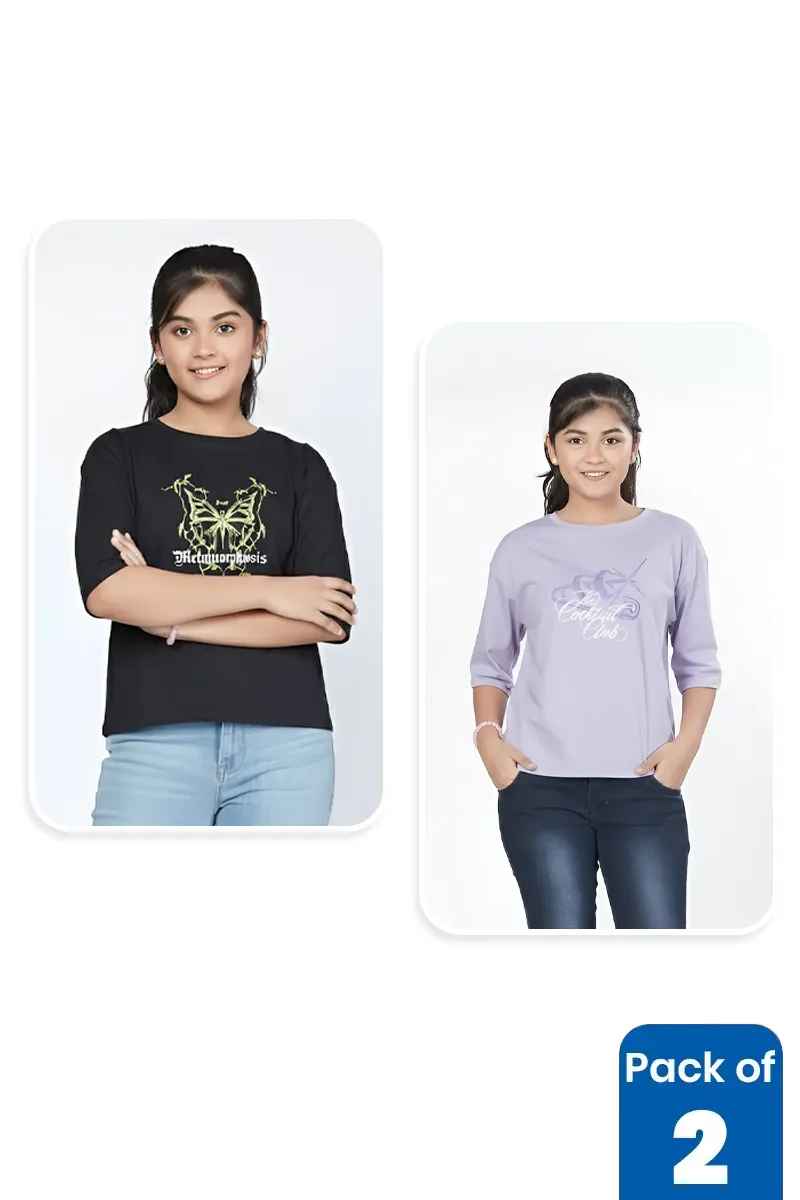 Pack of 2 T-Shirt for Girls - Multicolor