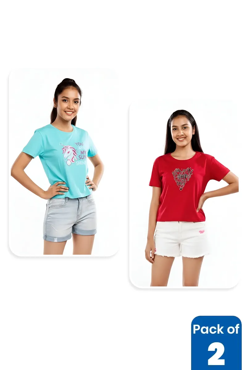 Pack of 2 T-Shirt for Girls - Multicolor