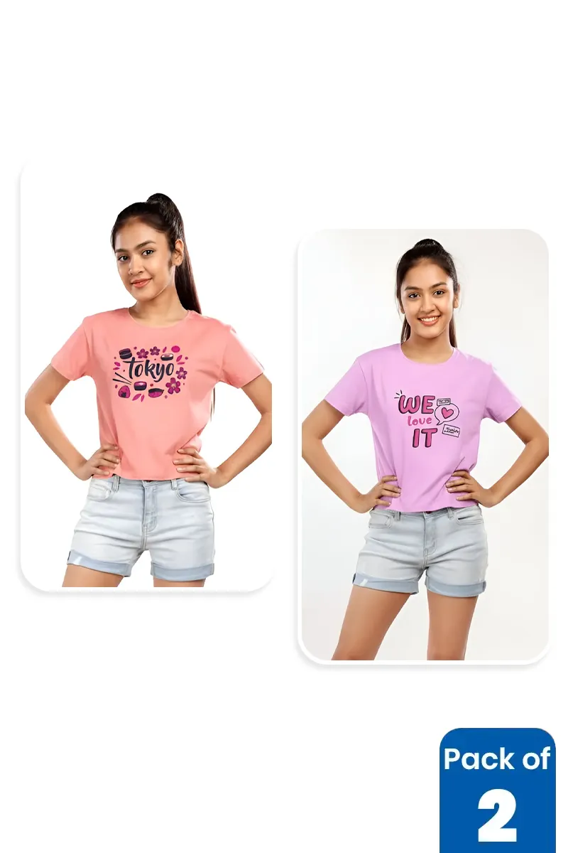 Pack of 2 T-Shirt for Girls - Multicolor