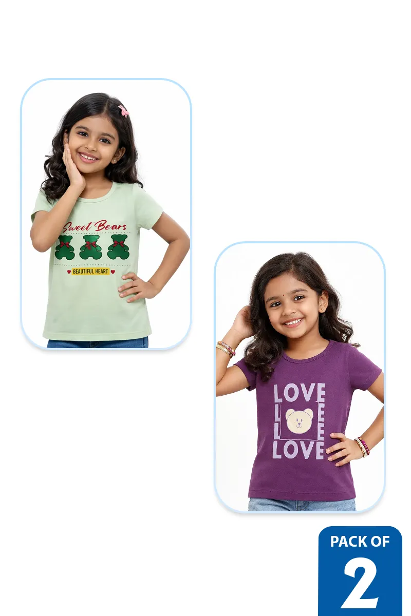 Pack of 2 T-Shirt for Girls - Multicolor