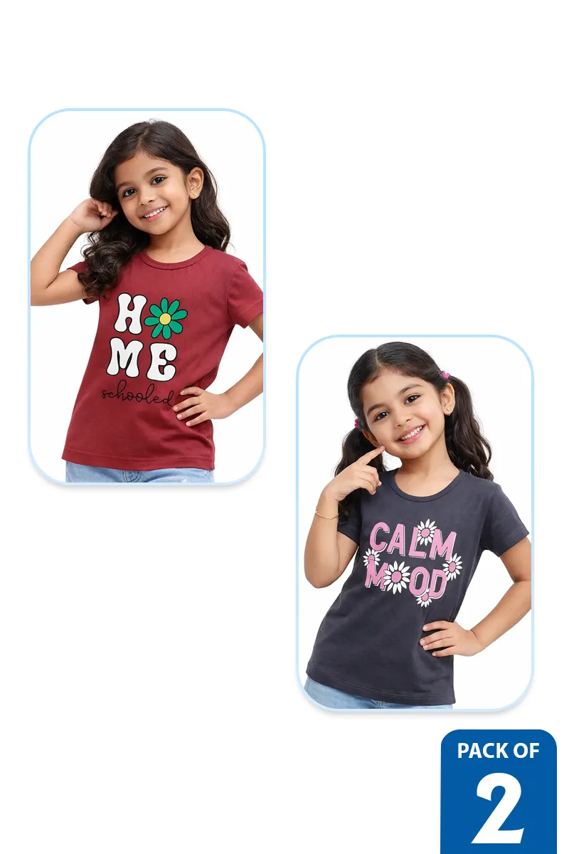 Pack of 2 T-Shirt for Girls - Multicolor