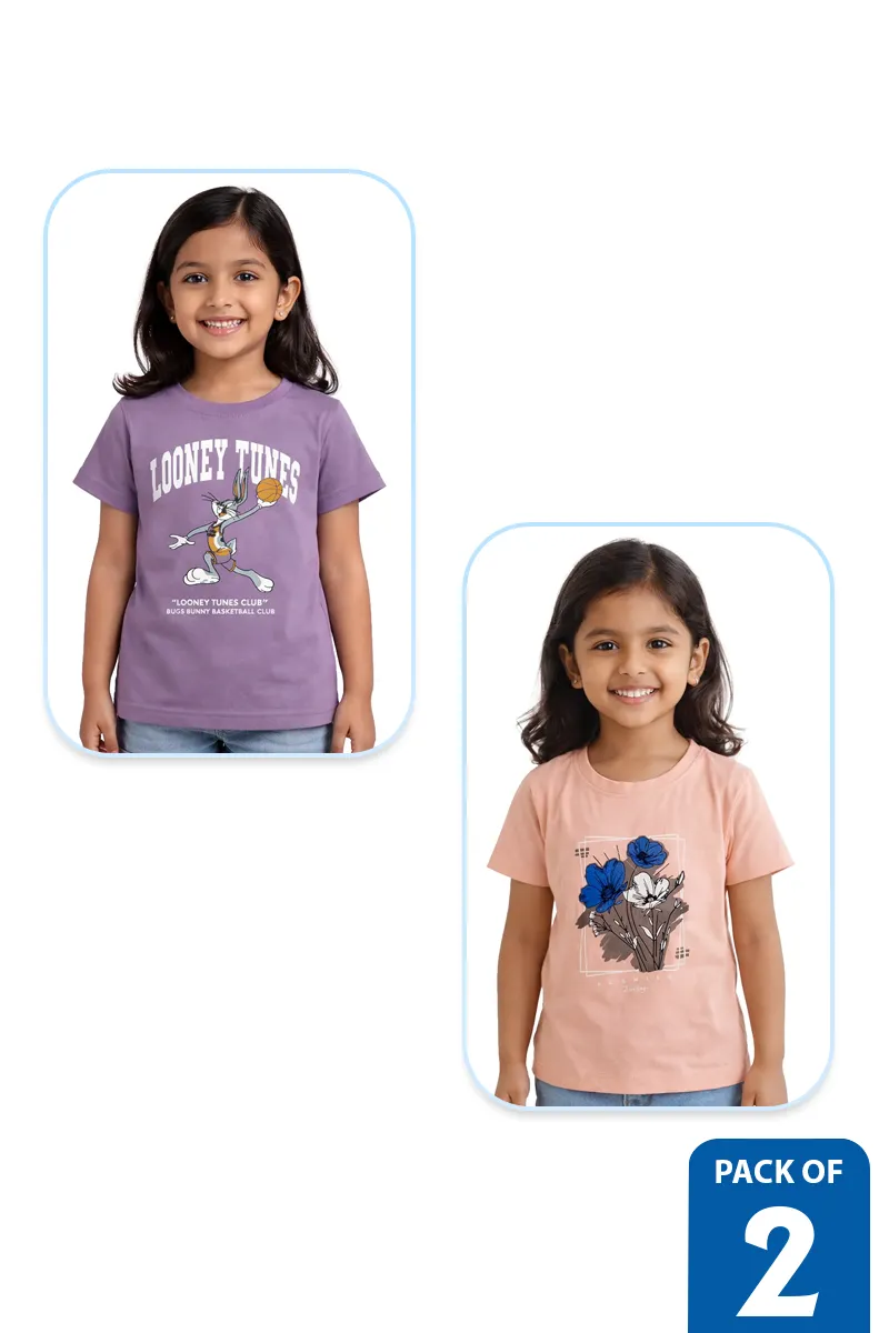 Pack of 2 T-Shirt for Girls - Multicolor