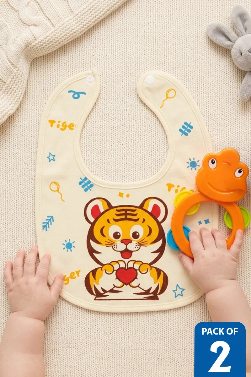Cotton Blend Bibs & Houseful Baby Rattle Set - Pack of 2