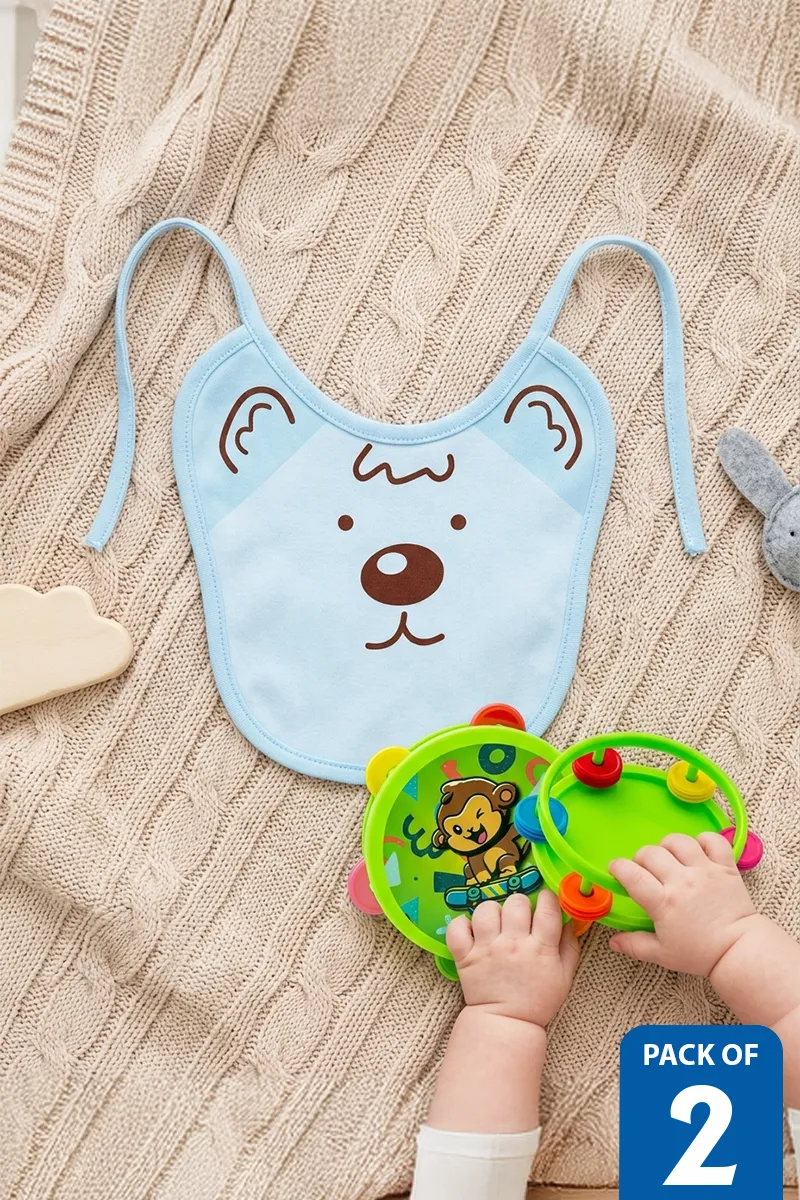 Cotton Blend Baby Bibs & Dafli Rattle Toy - Pack of 2
