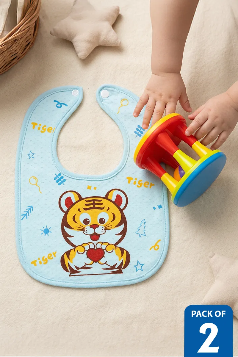 Cotton Blend Baby Bibs & Rainbow Roller Rattle - Pack of 2