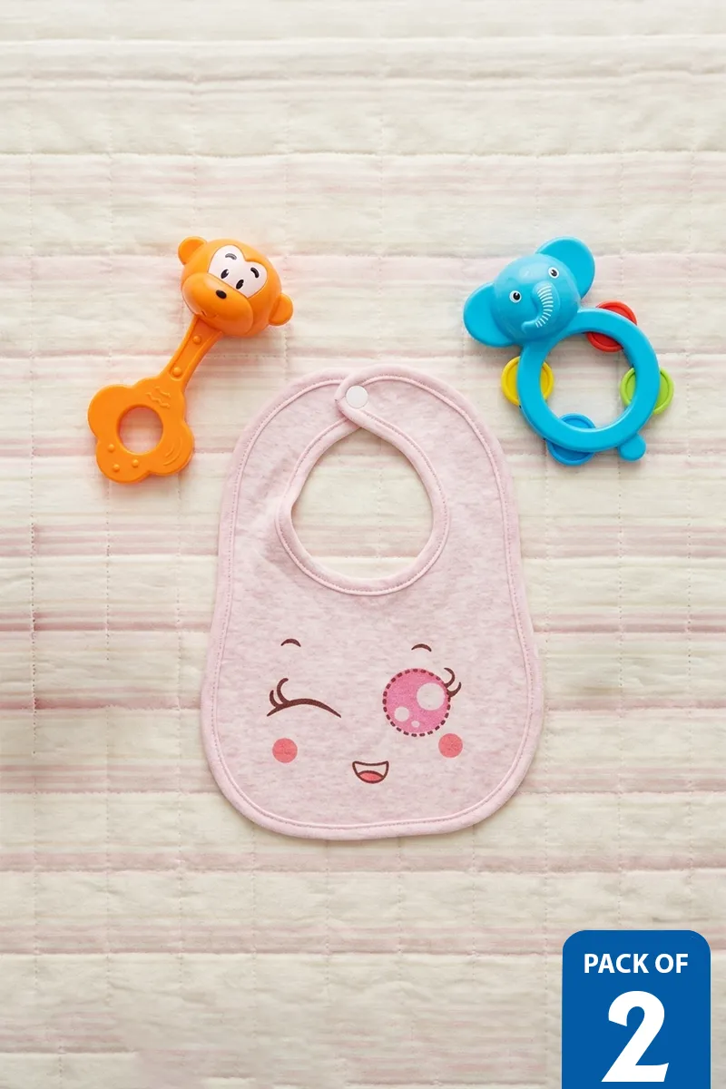 Cotton Blend Baby Bibs & Best Friends Rattle Set - pack of 2 CLCRCB19MULFREE
