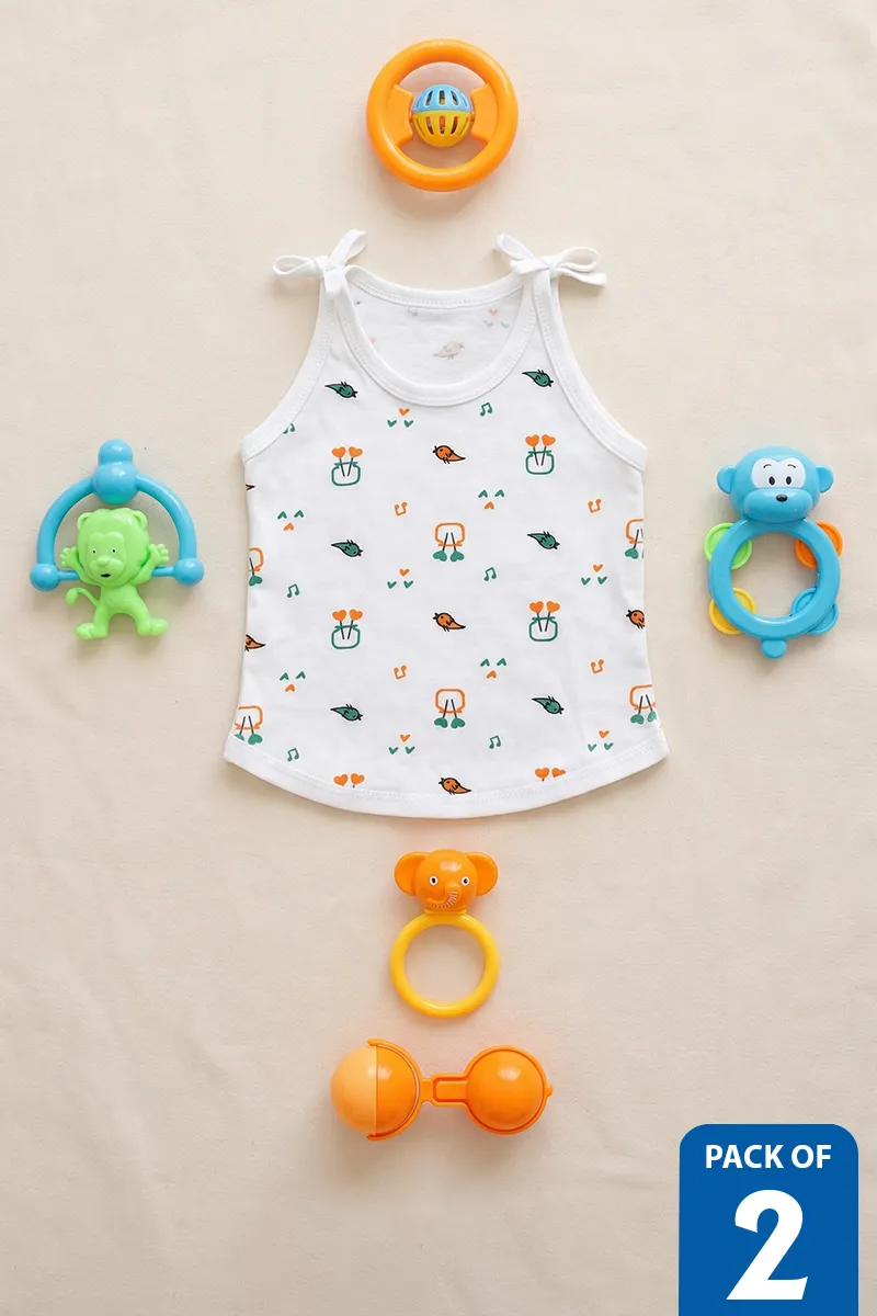Printed Knot Baby Jhabla & Blossom Baby Rattle – Pack of 2