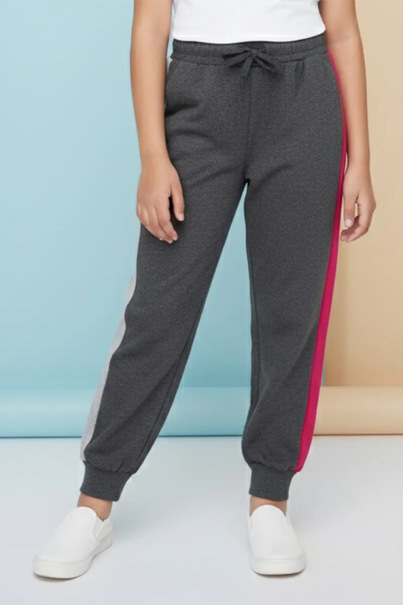 Cotton Blend Color Blocked Pyjama Pant for Girls - Dark Grey CLGBW001DARGRE1112YRS