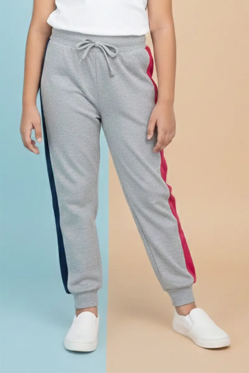 Cotton Blend Color Blocked Pyjama Pant for Girls - Grey