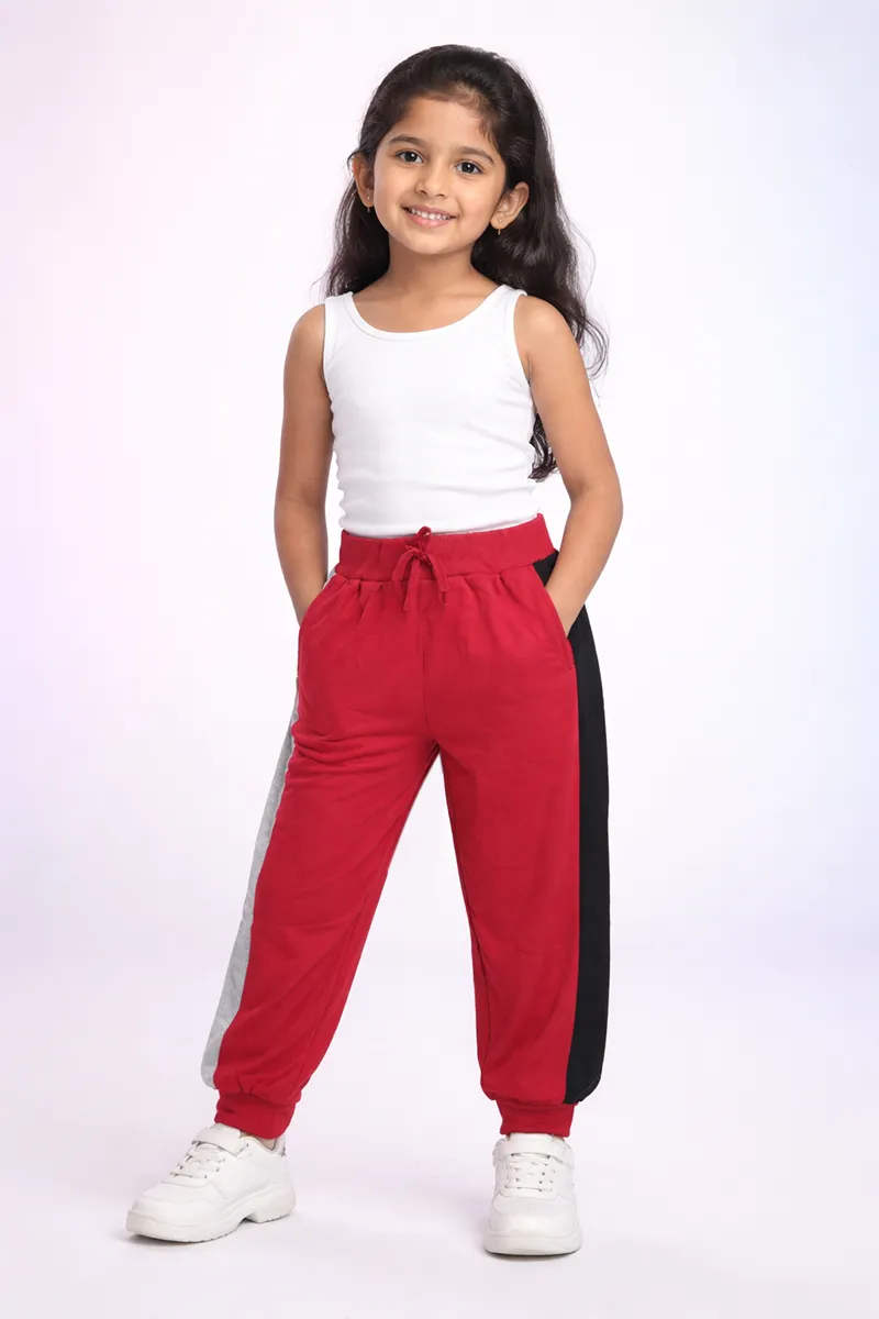 Cotton Blend Color Blocked Pyjama Pant for Girls - Maroon CLGBW001MAR1112YRS
