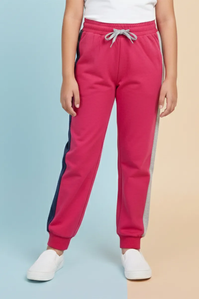 Cotton Blend Color Blocked Pyjama Pant for Girls - Pink CLGBW001PIN910YRS