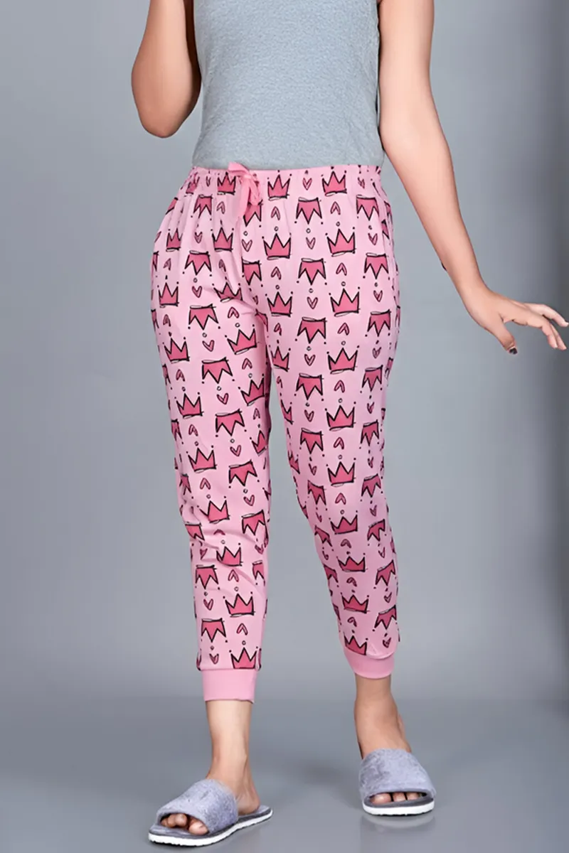 Cotton Printed Track Pant for Girls - Pink