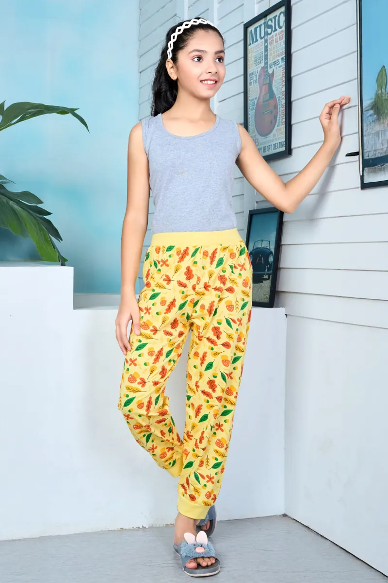 Printed Track Pant for Girls - Yellow CLGBW0029YEL1112