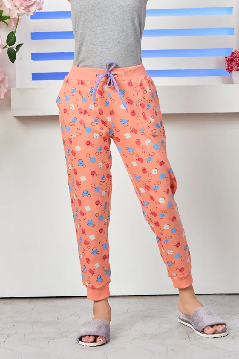 Cotton Printed Track Pant for Girls - Peach