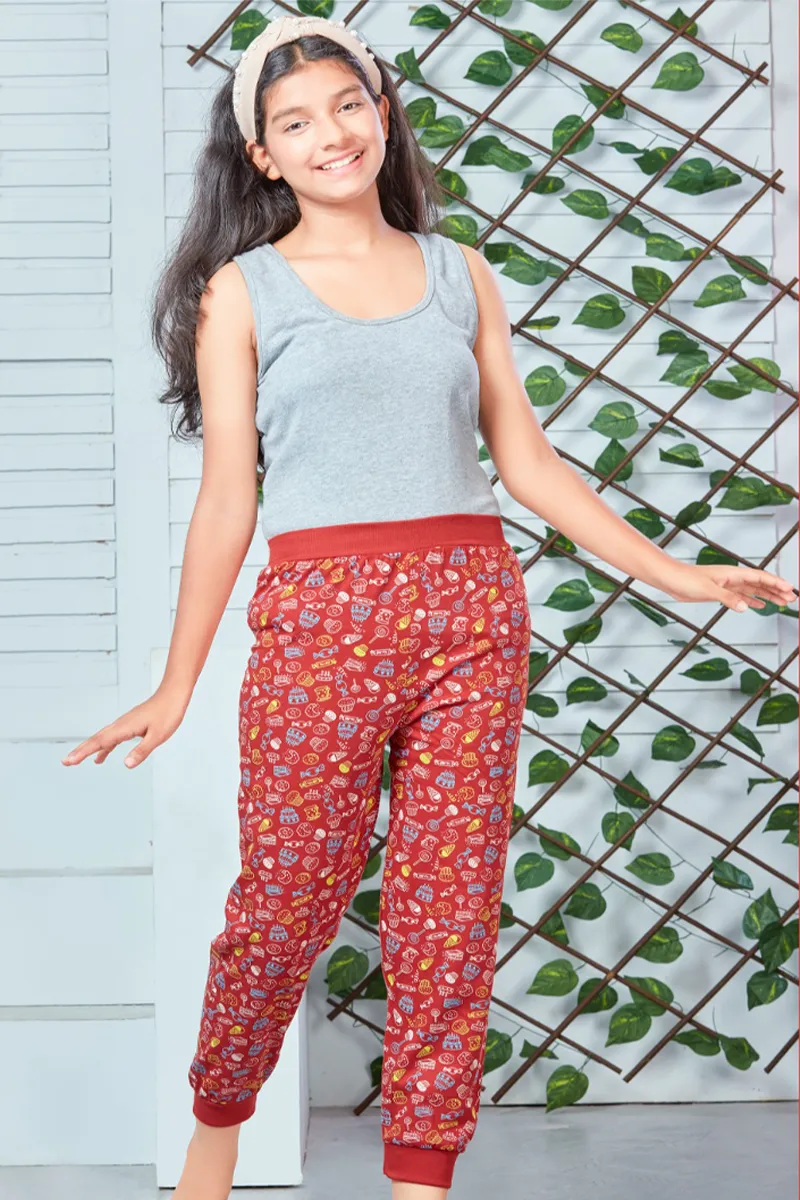 Printed Track Pant for Girls - Coral