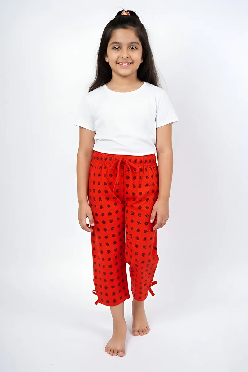 Printed Capri for Girls - Red