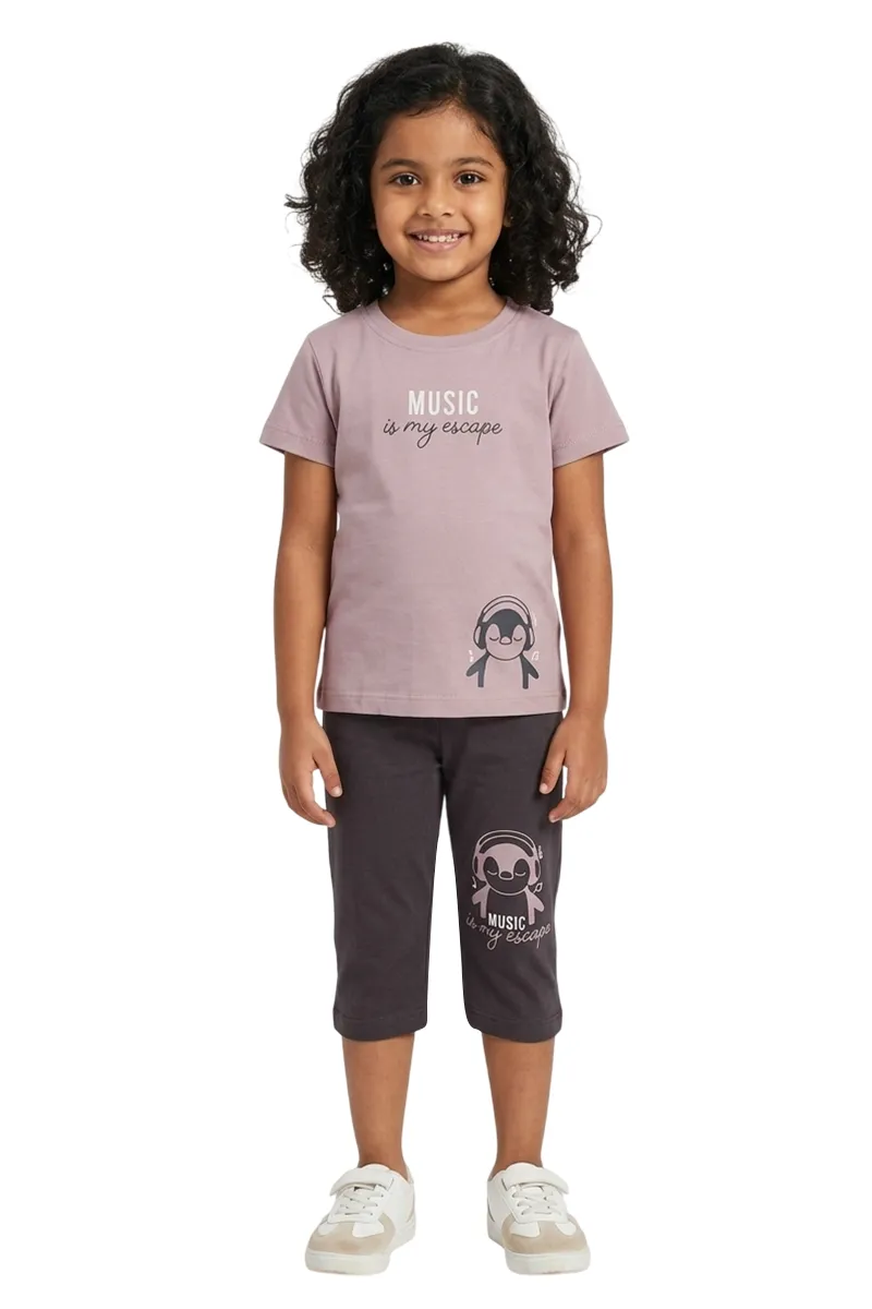 T-Shirt and Capri Set for Girls - Mauve