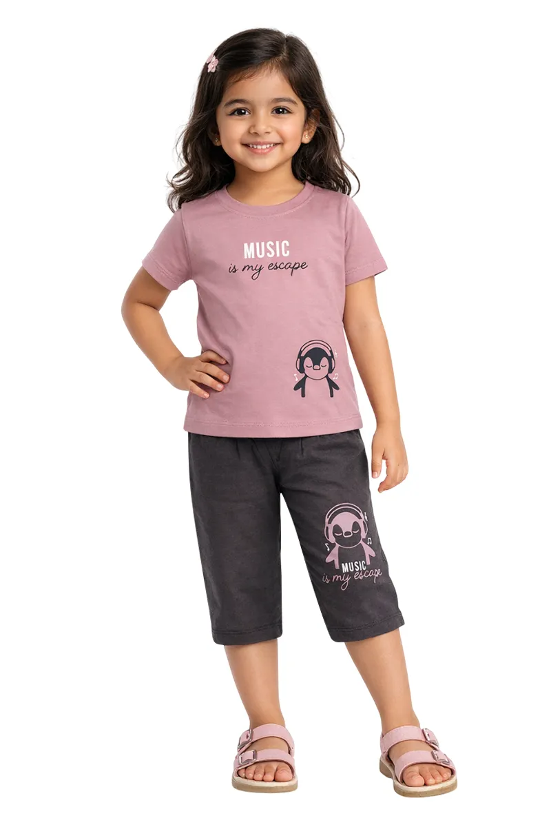T-Shirt and Capri Set for Girls - Pink