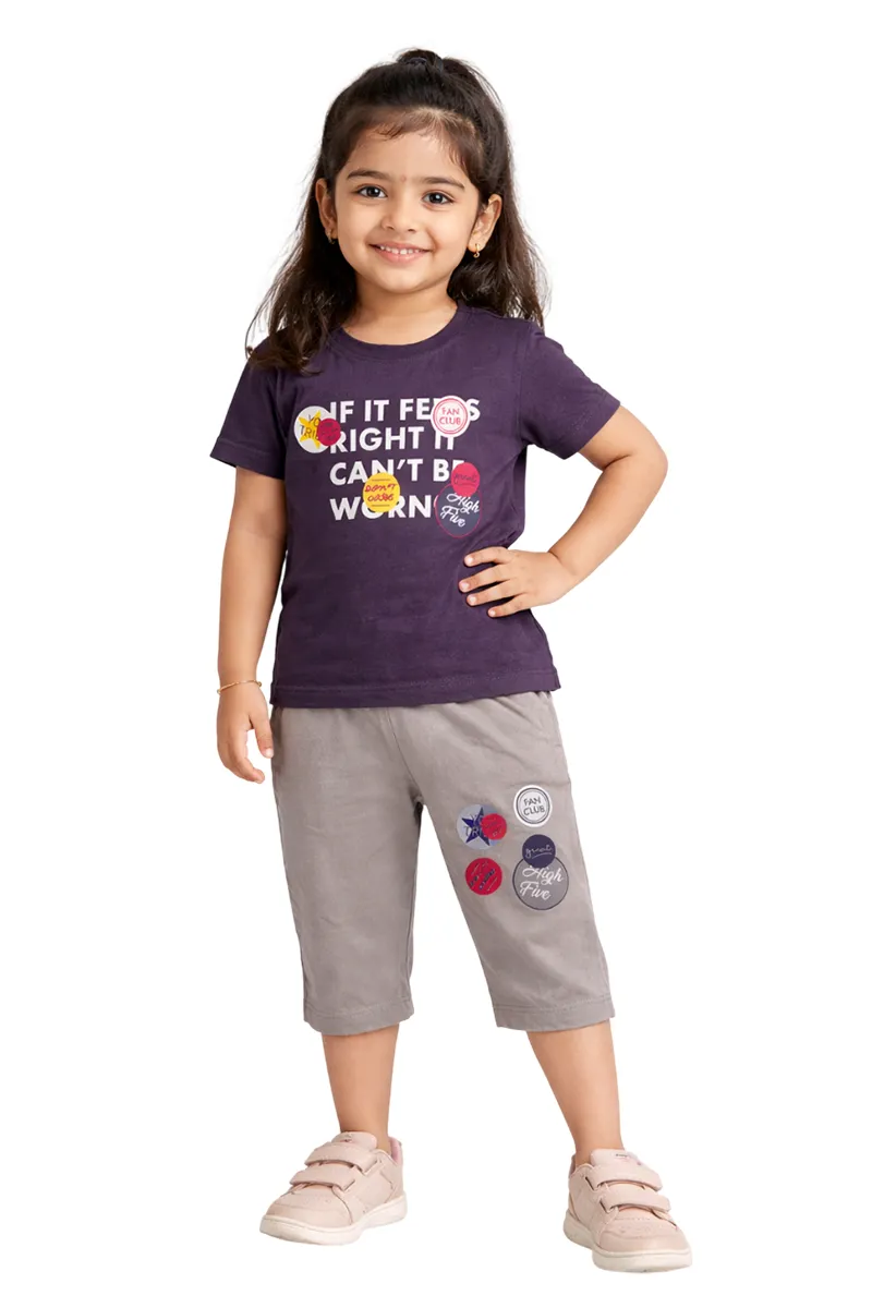 T-Shirt and Capri Set for Girls - Purple