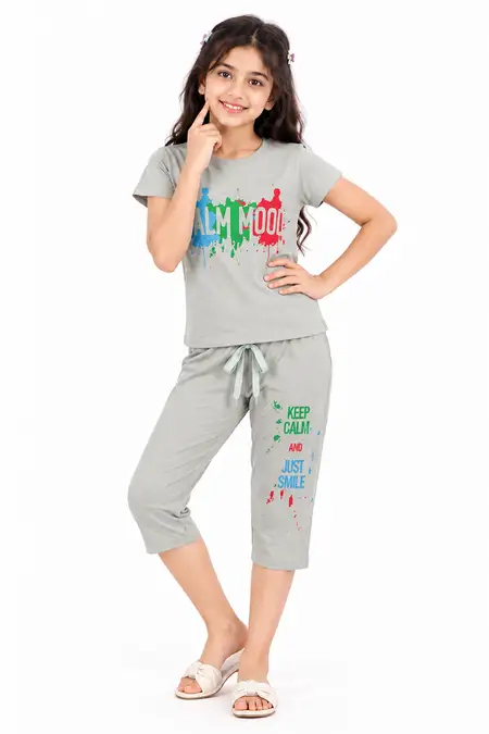 Printed T-Shirt and Capri Pants for Girls - Sage CLGCS00169SAG34YRS