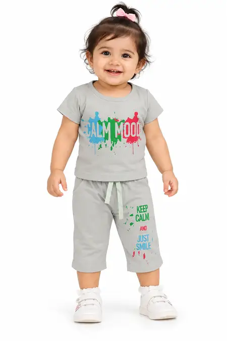 Printed T-Shirt and Capri Pants for Baby Girl - Sage