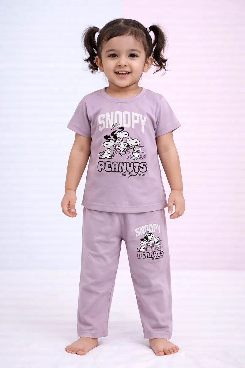 Tencel Printed Pant and T-shirt Set for Girls - Lavender
