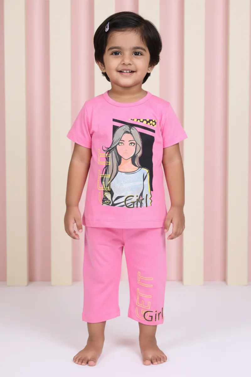 Printed T-Shirt and Pant Set for Girls - Pink CLGCS0040PIN1112