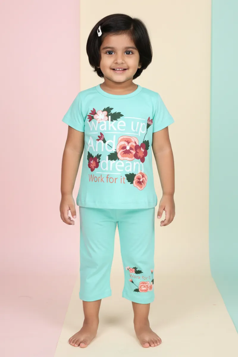 Printed T-Shirt and Pant Set for Girls - Green CLGCS0041GRE1112