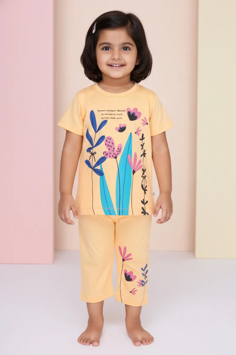 Printed T-Shirt and Pant Set for Girls - Yellow CLGCS0042YEL1112