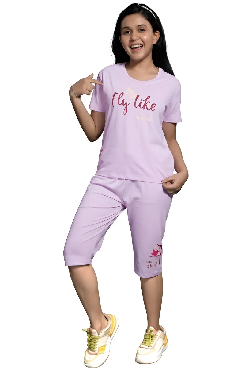 Printed Clothing Set for Girls - Lavendar
