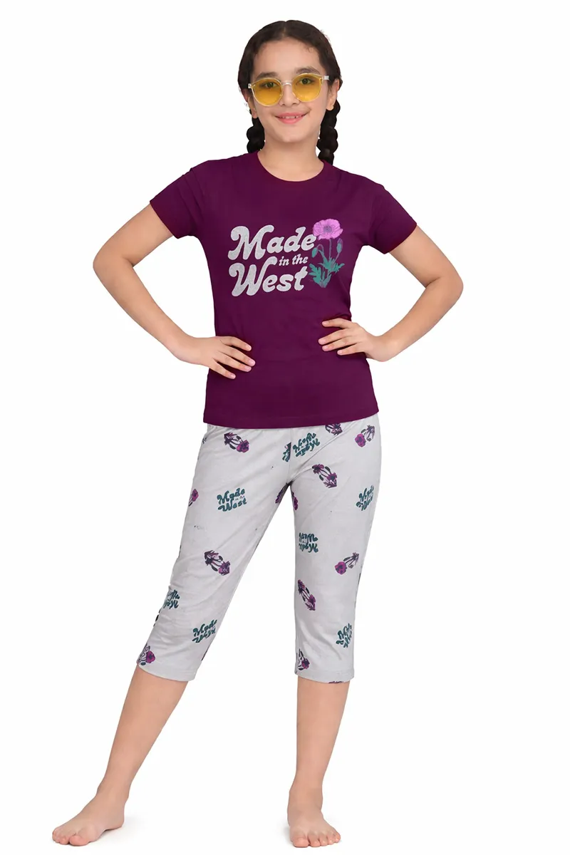 T-Shirt and Capri Pant Set for Girls CLGCS0078BUR1516