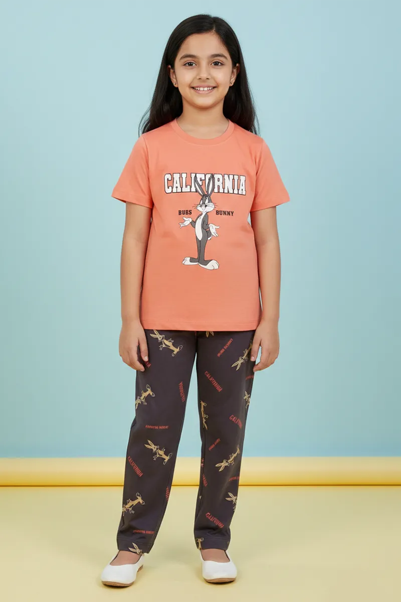 T-Shirt and Full Pant Set for Girls CLGCS0088PEA1516