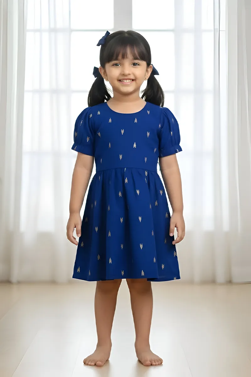 Raw Silk Festive Frock For Girls - Blue CLGD0042BLU23YR
