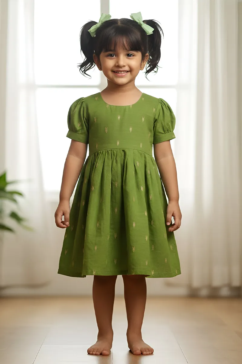 Raw Silk Festive Frock For Girls - Green CLGD0042GRE23YR