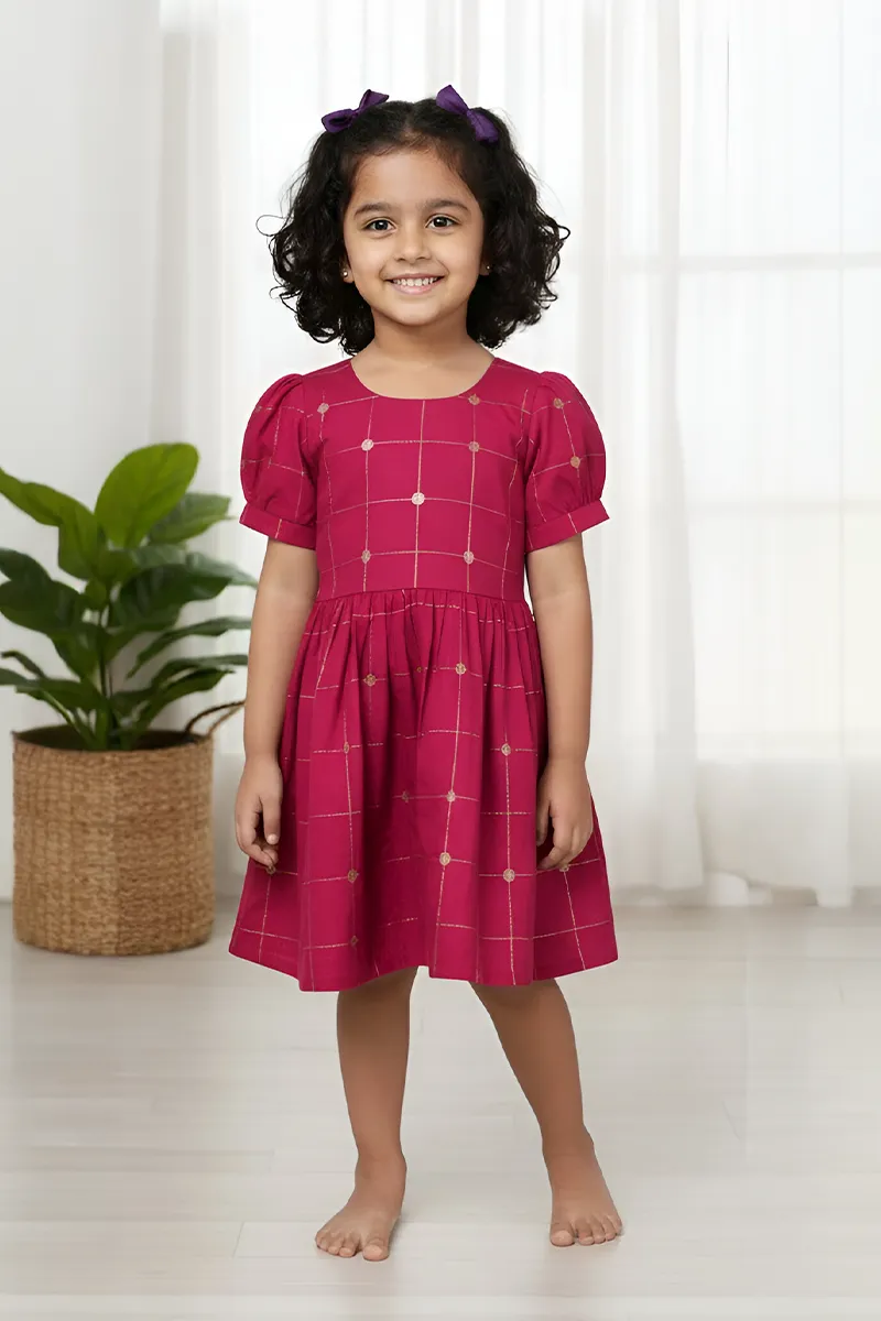 Raw Silk Festive Frock For Girls - Pink