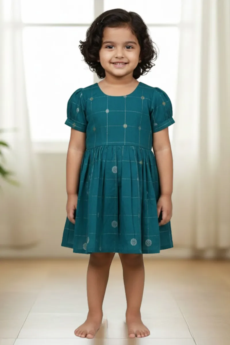 Raw Silk Festive Frock For Girls - Teal CLGD0043TEA34YR