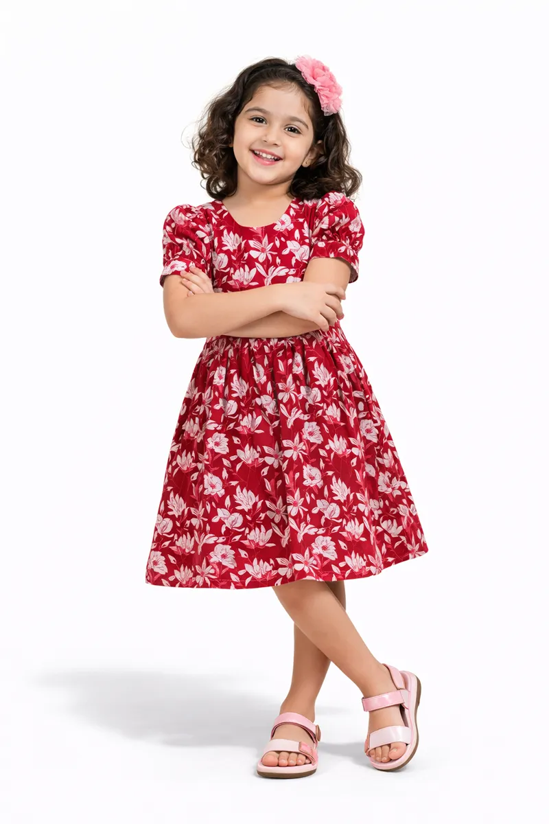 Pure Cotton Printed Frocks for Girls - Maroon CLGD0044MAR89YR