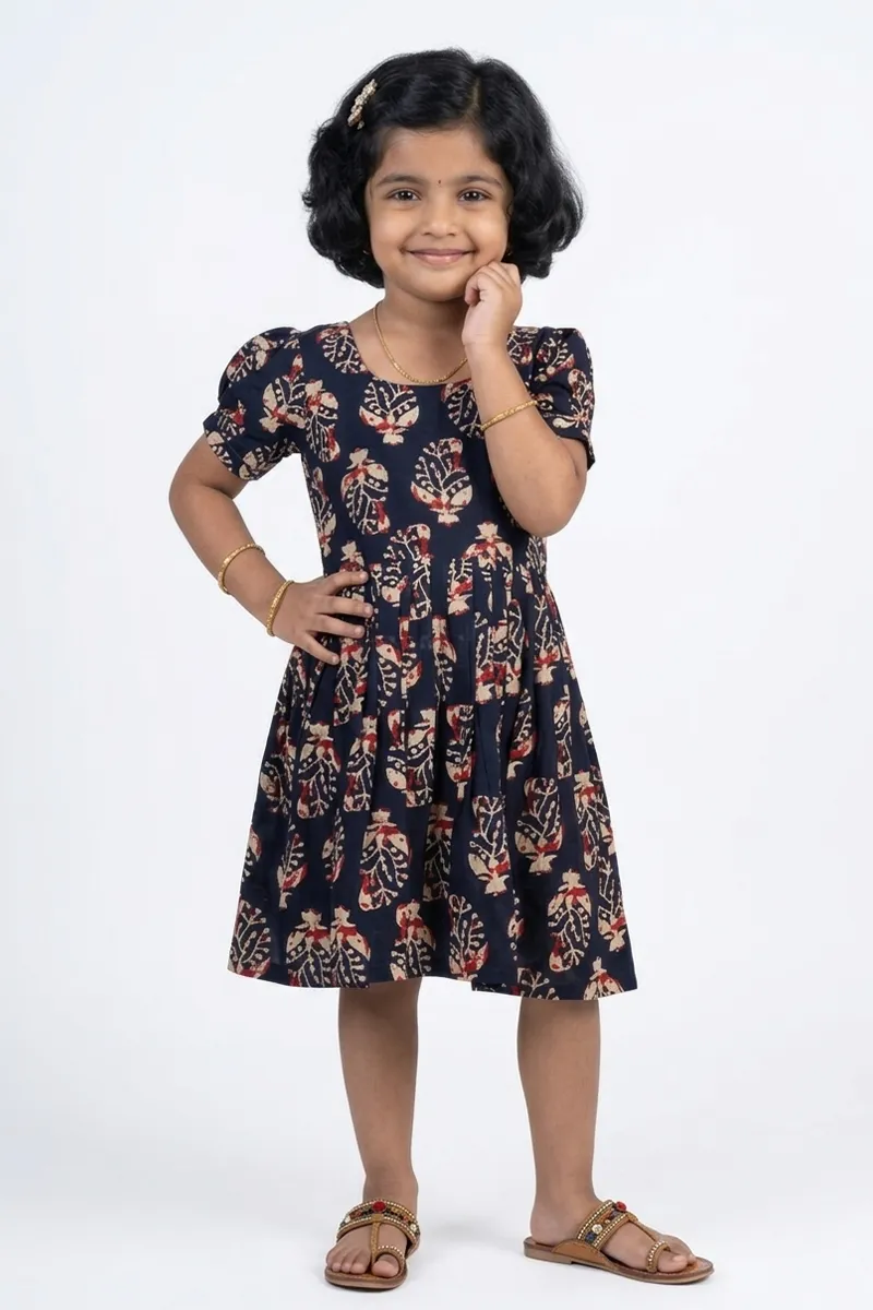 Pure Cotton Printed Frocks for Girls - Black