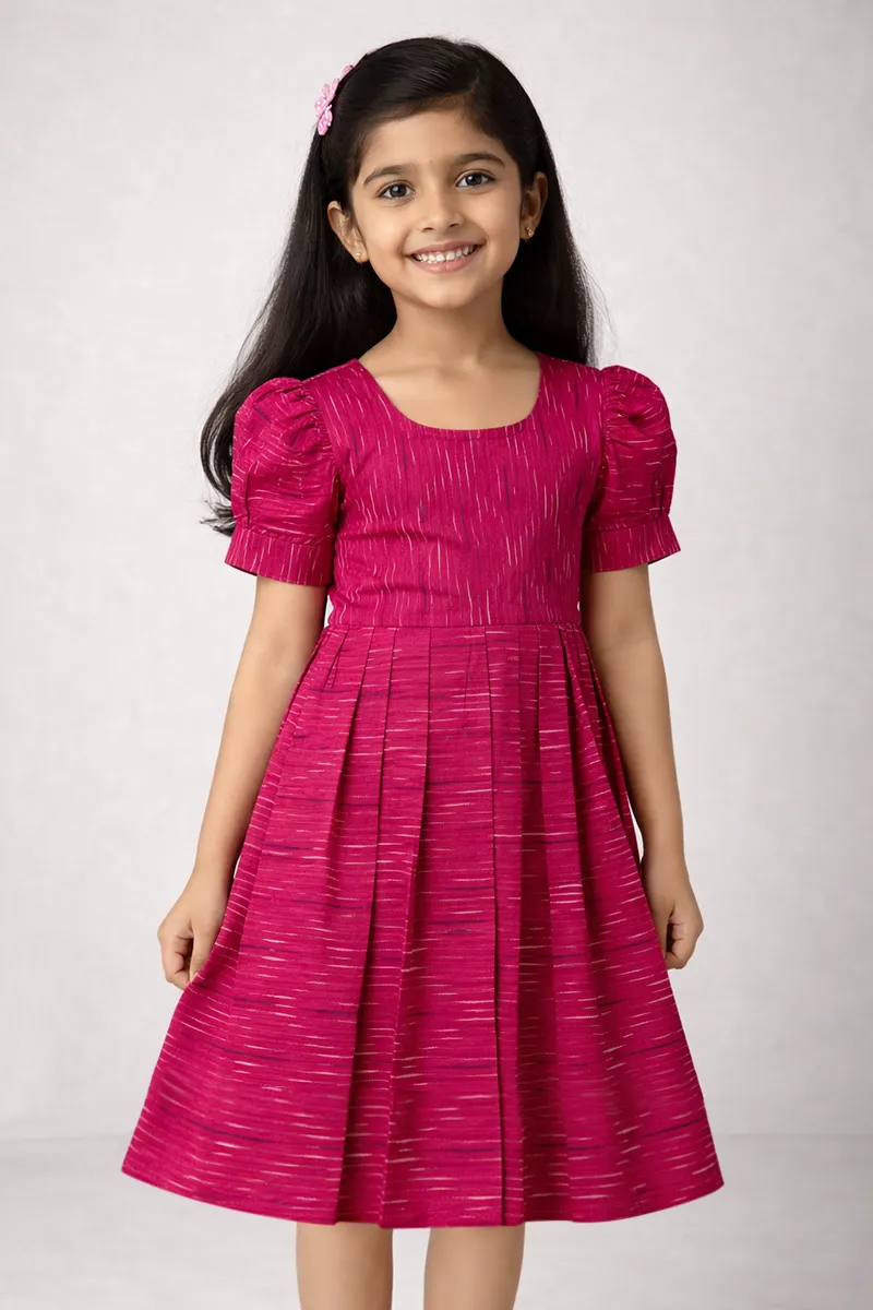 Ikat Cotton Frock for Girls -Pink