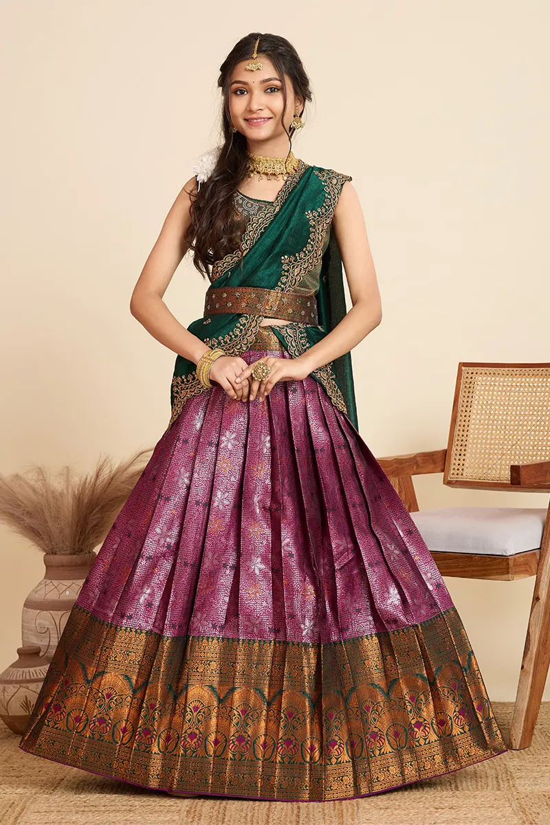 Art Silk Embroidered Lehenga Set with Sleeve Fabric for Women CLW00239GREXL