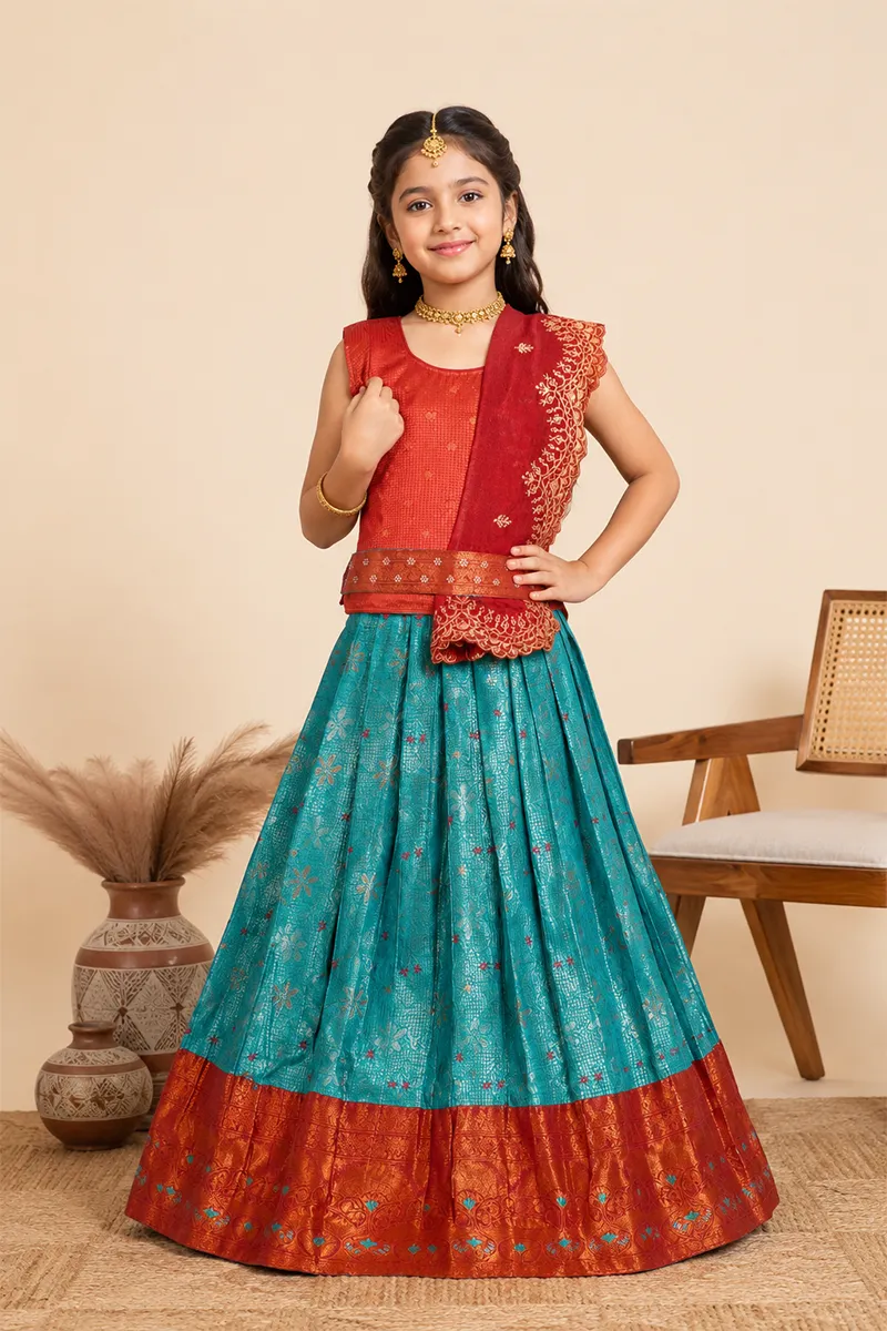 Art Silk Embroidered Lehenga Set with Sleeve Fabric for Girls - Maroon CLGE05MAR1112