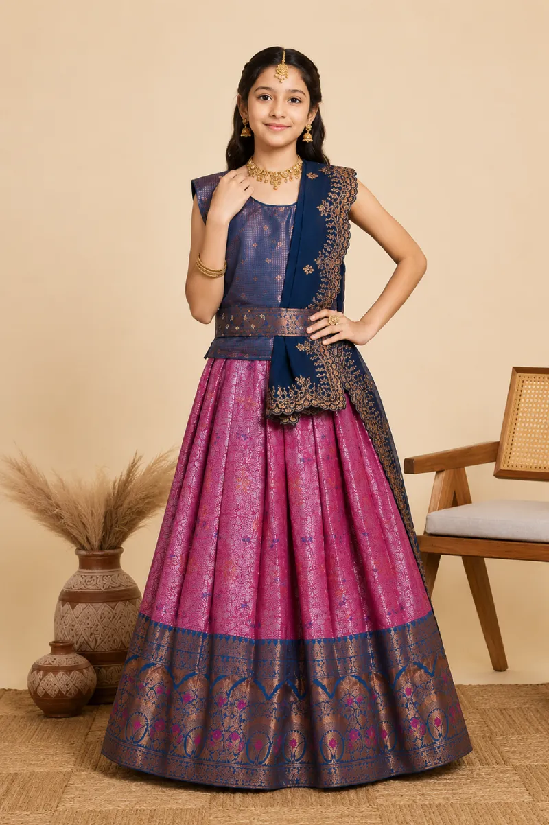Art Silk Embroidered Lehenga Set with Sleeve Fabric for Girls - Teal CLGE05TEA1112