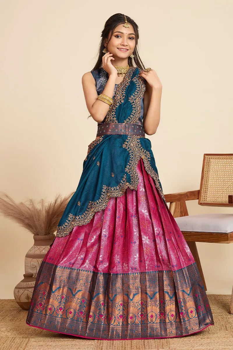 Art Silk Embroidered Lehenga Set with Sleeve Fabric for Women 